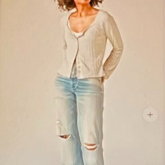 Lucky Brand Square Neck Pointelle Button Front Top in Gray (XS) New with Tag - Picture 6 of 15